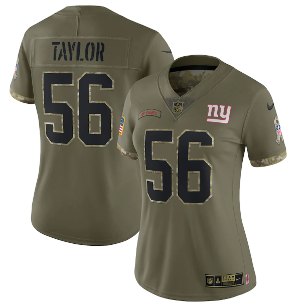 Women's New York Giants #56 Lawrence Taylor Olive 2022 Salute To Service Limited Stitched Jersey(Run Small)